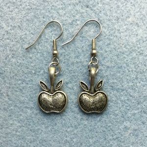 Pewter Apple Drop Earrings w Silver Plated Earwire